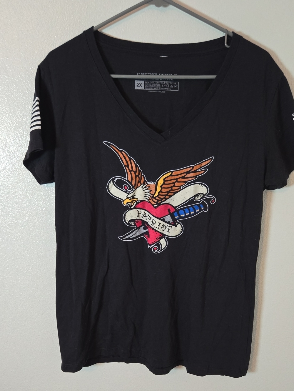 Grunt Style | Black Patriot Graphic Short Sleeve V Neck Tee Size 2X